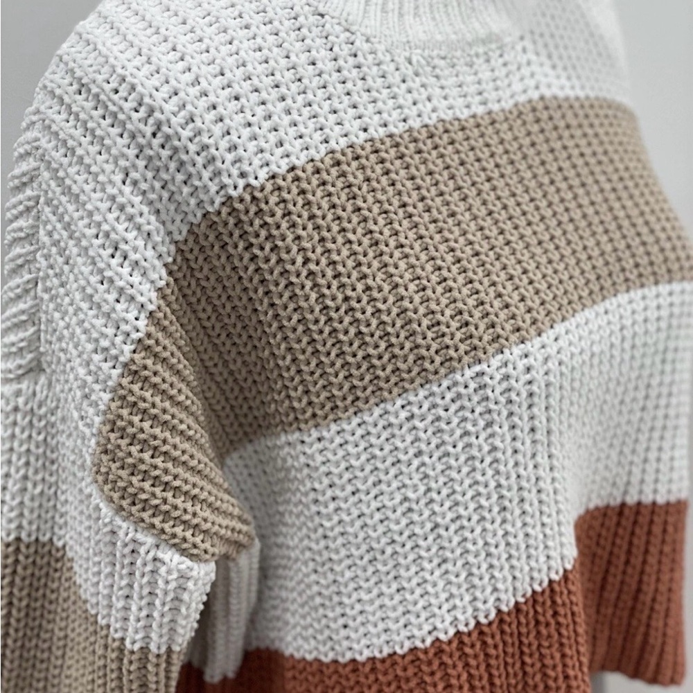 Anthropologie Moon & Madison XS sweater cropped, beige tan rust striped - Picture 3 of 5